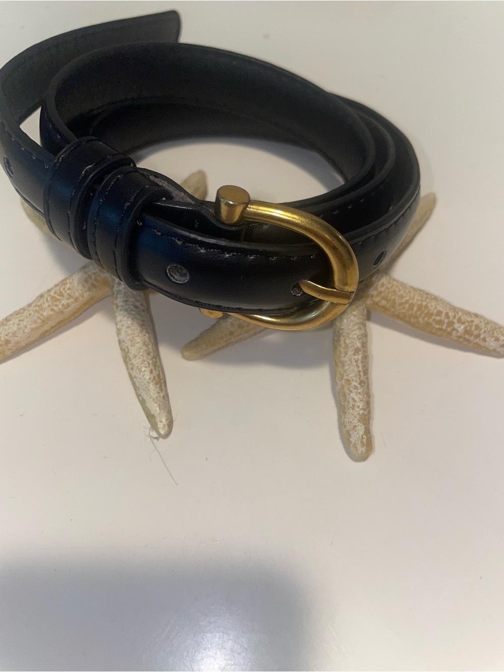 Classic Black Leather Belt with Gold Buckle - Women Accessories